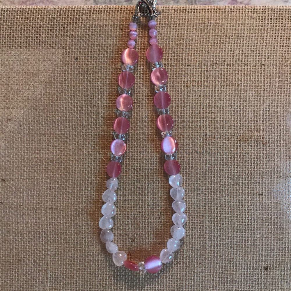 Pink and white gemstone necklace